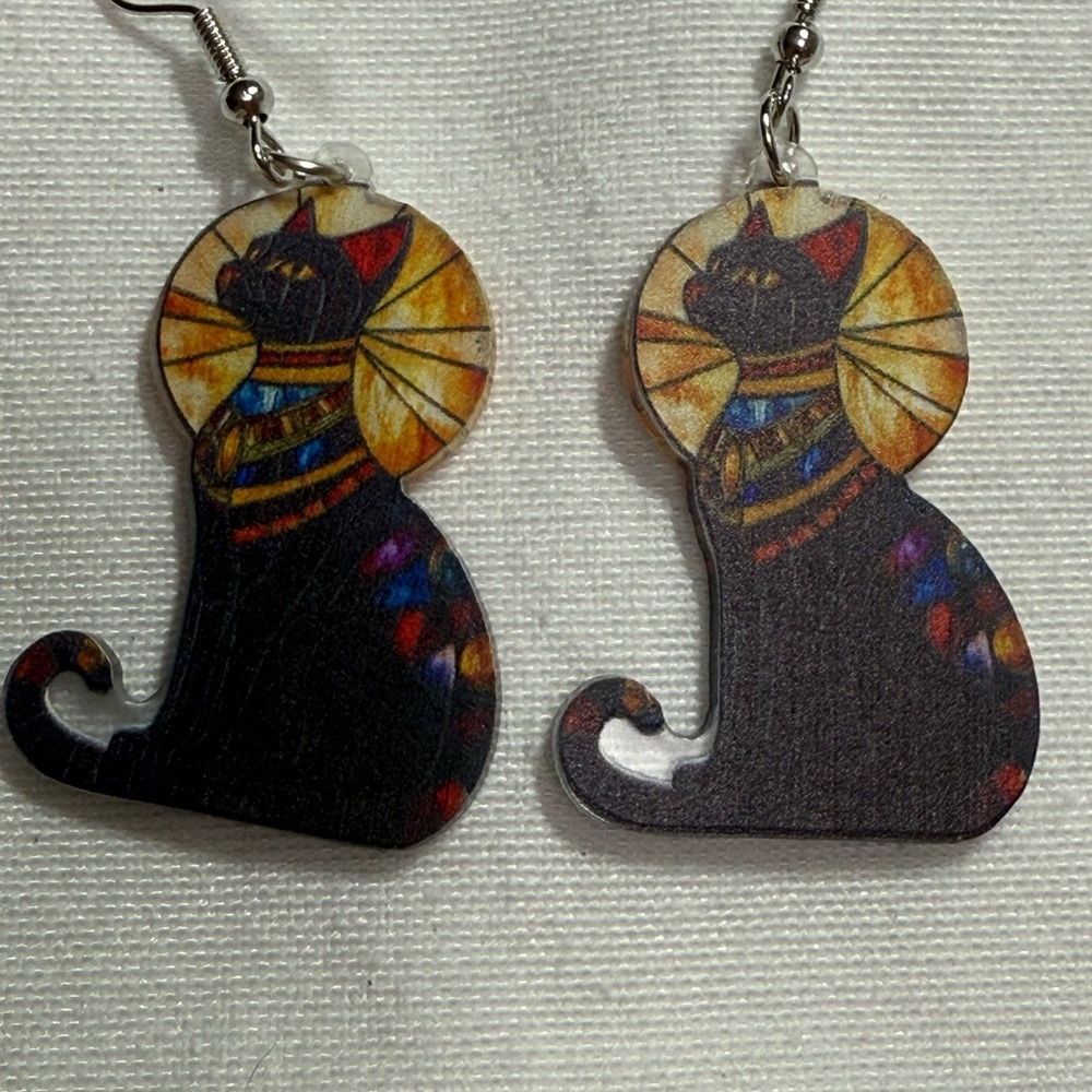 Black Cat Necklace with Colorful Accents and Adjustable Chain